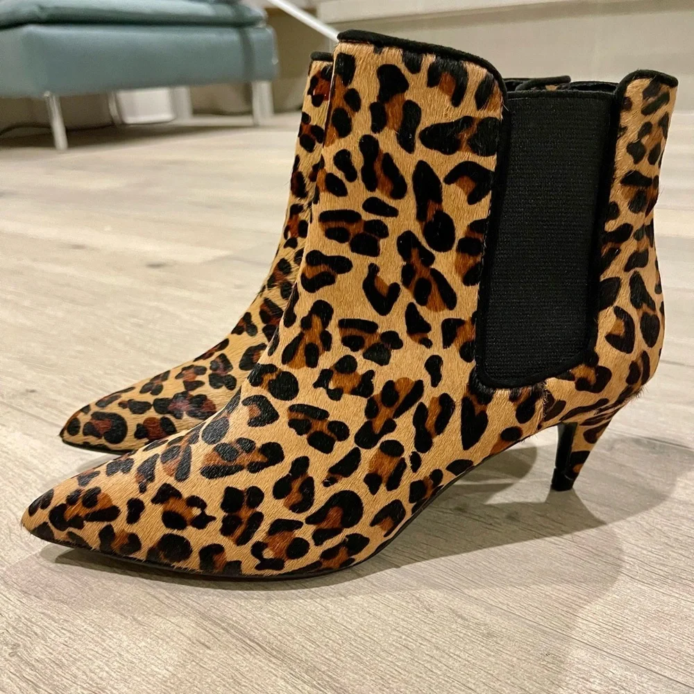 Zara Leopard Print Pointed Toe Chelsea Ankle Booties EU 36 / US 6 Leather